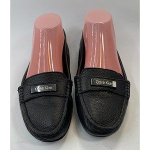 Calvin Klein Women Loafer Black Leather Driving Flats Size US 7.5 EUR 37.5